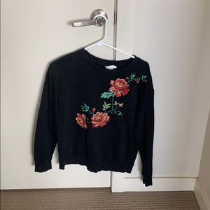 Flower Embroidered Black Sweater